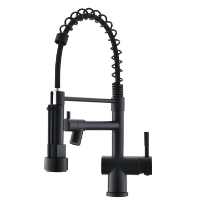 Kicimpro Commercial Faucet with Sprayer, Matte Black Kitchen Faucet Modern Single Handle High Arc Black Stainless Steel Kitchen Sink Faucet for One Hole Or Three Hole Sink