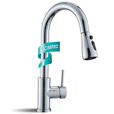 Kicimpro Chrome Kitchen Faucet, Kitchen Faucets for Sink 3 Hole High Arc Single Handle Stainless Steel Commercial RV Camper Kitchen Faucet with Pull Down Sprayer llaves para fregaderos de cocina