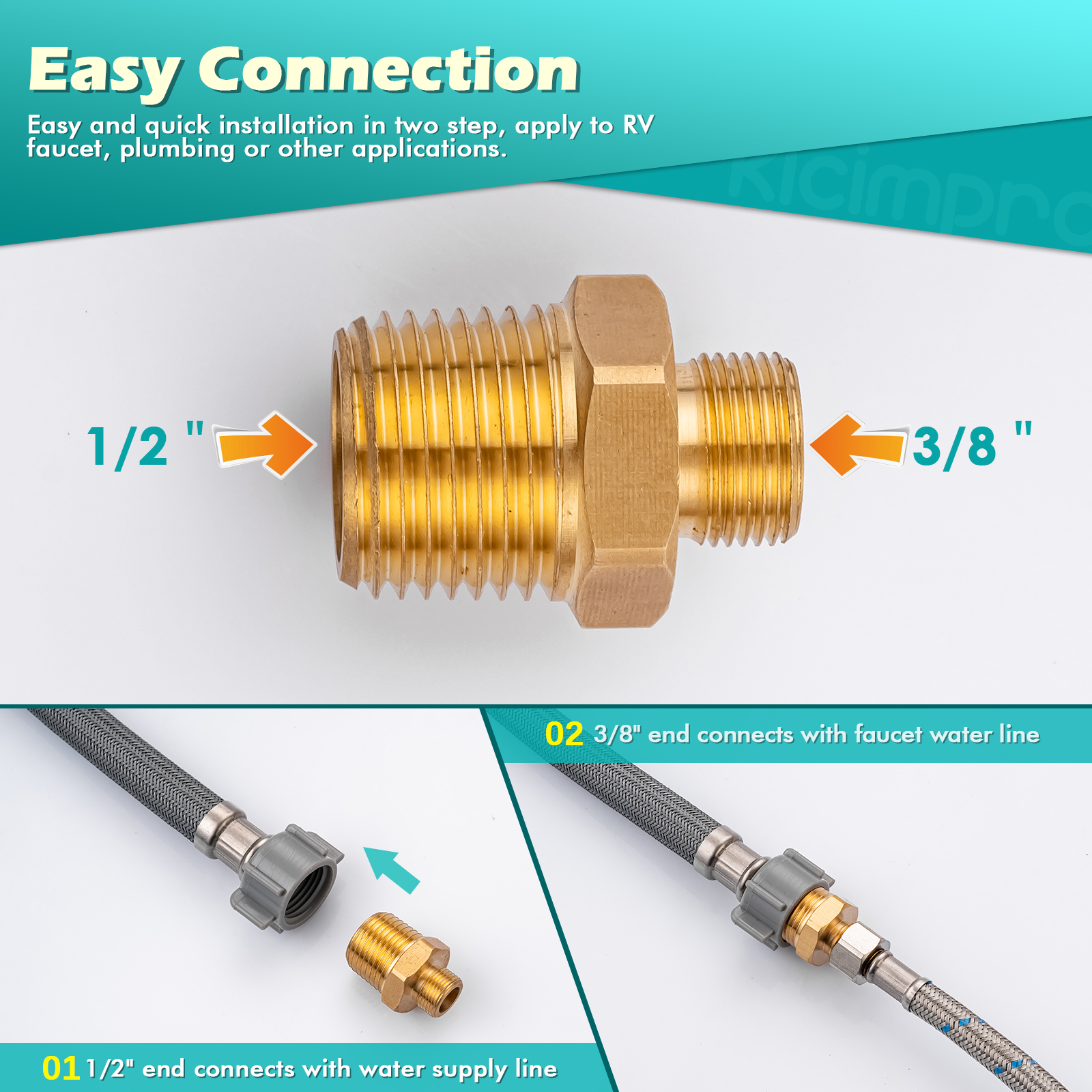 3/8 to 1/2 adapter, Kicimpro Rv Faucet Adapter 1/2 to 3/8 Reducer Brass ...