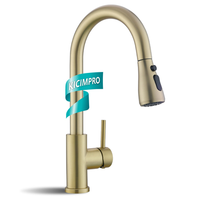 Kicimpro Glod Kitchen Faucet, Single Handle Stainless Steel One Hole 3 Holes Pull Down Faucet for Kitchen Sink Brushed Gold, Commercial Modern Laundry rv Kitchen Faucet with Sprayer, Grifos De Cocina
