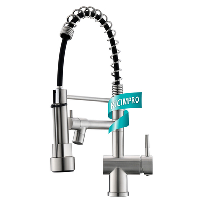 Kicimpro Faucet for Kitchen Sink, Commercial Kitchen Faucet with Pull Down Sprayer Brushed Nickel Spring Single Handle High Arc Stainless Steel Kitchen Sink Faucet 1 Hole Or 3 Hole Compatible